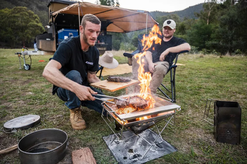 Kings Premium Stainless Steel Folding Firepit+Firepit Grill