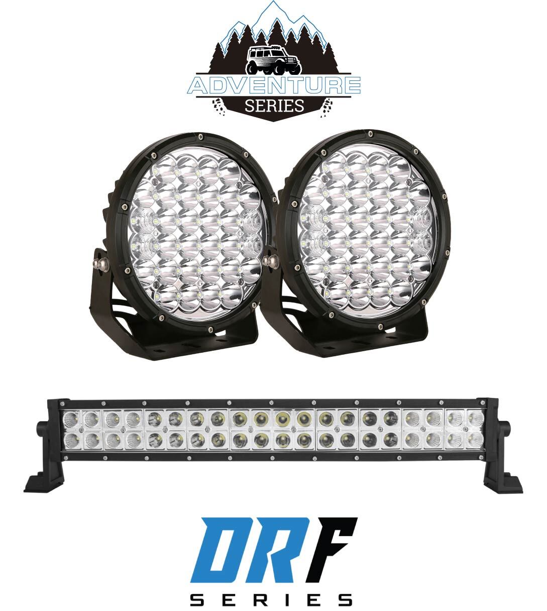 9" Adventure Combo Pack - 9" LED Driving Lights (Pair) + 22" LED Lightbar